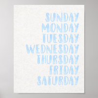 Bleu clair Jours de la semaine Poster de la crèche
