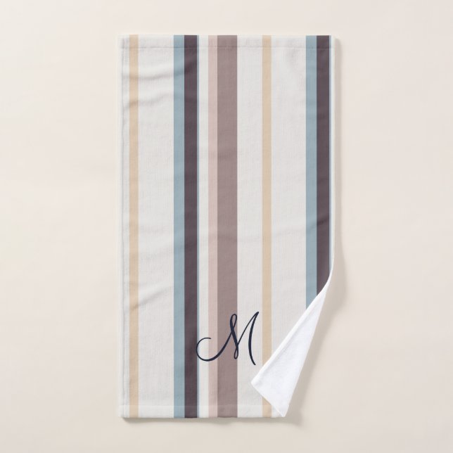 Bleu clair, marron et ivoire simple décoratif  (Serviette à main)