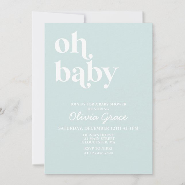 Bleu clair Moderne Baby shower simple Invitation (Devant)