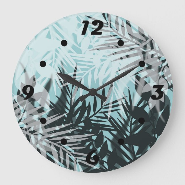 Bleu clair noir tropical motif grande horloge (Recto)