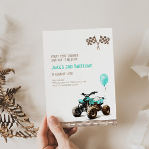 Bleu clair quad Vélo Invitation Anniversaire