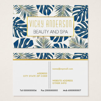 Bleu classique, or tropical feuille carte de visit