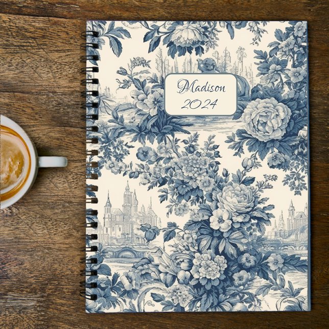 Bleu Classique Toile de Jouy Monogramme (Créateur téléchargé)