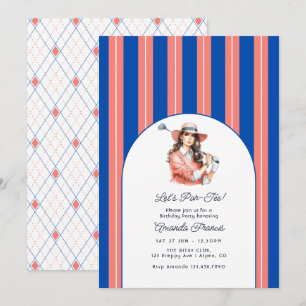 Bleu Cobalt, Corail & Blanc Invitation d'anniversa