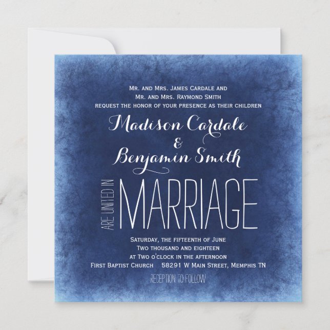 Bleu Cobalt Trouvé Rustique Mariage Invitations (Devant)