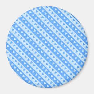 Bleu Coeurs et rayures Motif Magnet rond