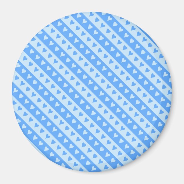Bleu Coeurs et rayures Motif Magnet rond (Devant)