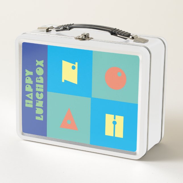 Bleu coloré nom garçon heureux Lunchbox (Devant)