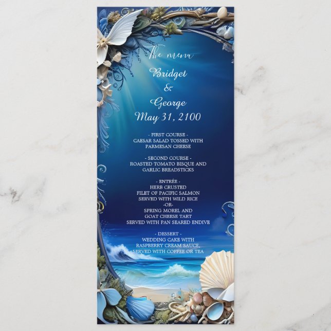 bleu côtier programme de mariage et menu (Devant)