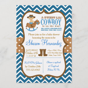 Bleu Cowboy Baby Boy Shower Invitation chevron