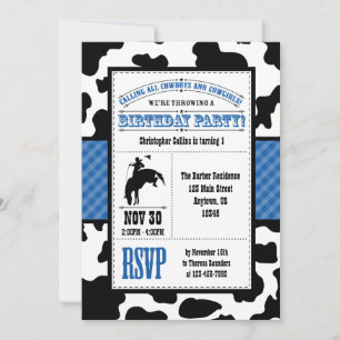 Bleu Cowhide Cowboy Invitation d'anniversaire