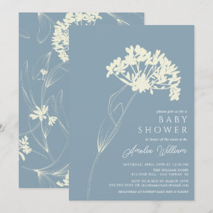 Bleu & Crème Moderne Baby shower Floral Invitation