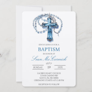 Bleu Crucifix baptême Invitation
