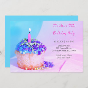 Bleu Cupcake Colorful 30e anniversaire invitation