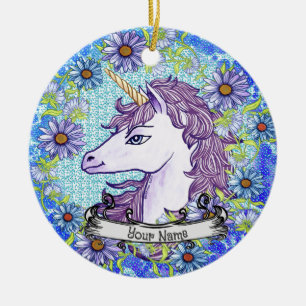 Bleu Daisy Unicorne ornement