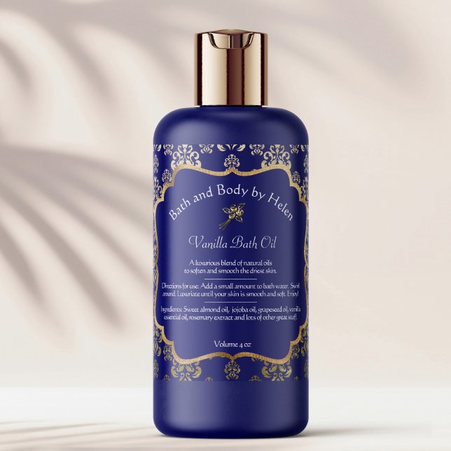 Bleu damask & or foil soap cosmétique étiquette -  (Créateur téléchargé)