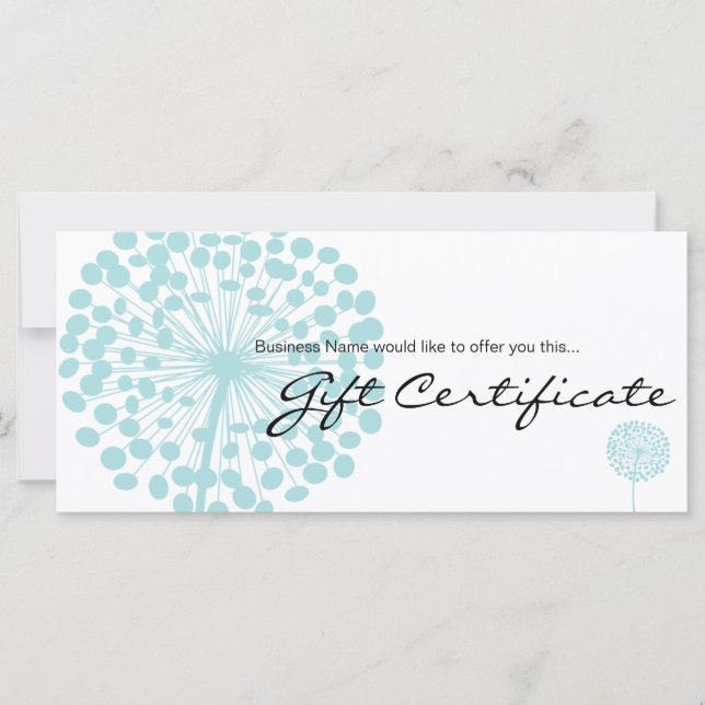 Bleu Dandelion Fleur Certificat Cadeau Design 4b (Devant)