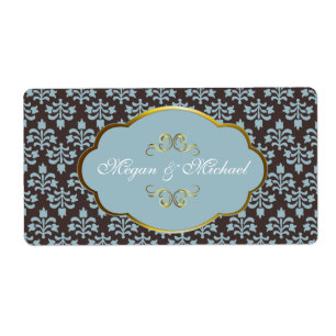 Bleu dans Mariage damassé Brown étiquettes