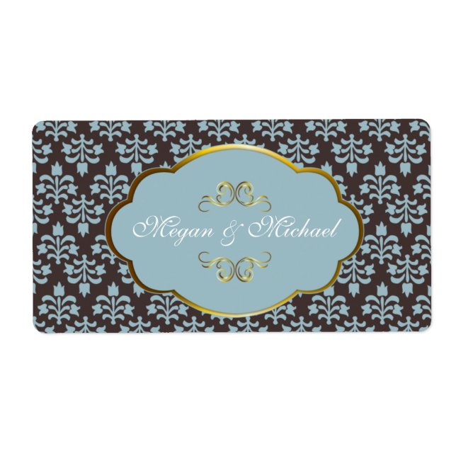 Bleu dans Mariage damassé Brown étiquettes (Devant)