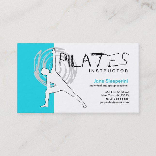 Bleu de carte de visite d'instructeur de Pilates (Devant)