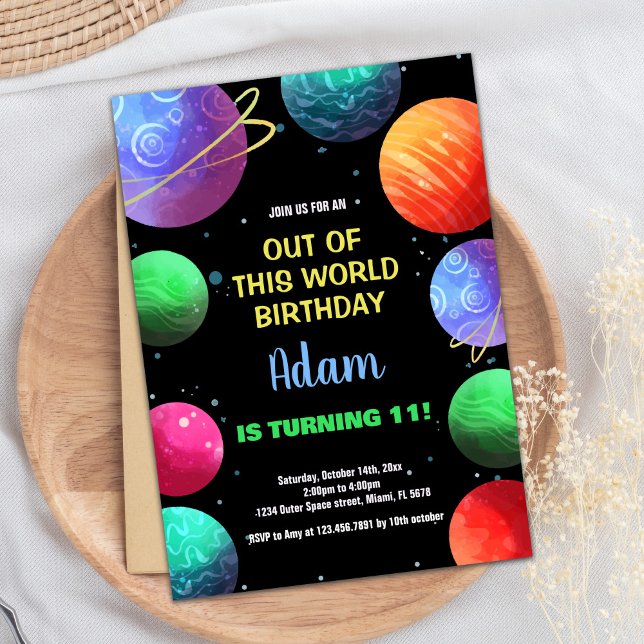 Bleu de ce monde Invitations d'anniversaire (Blue Out of this world Birthday Invitations)