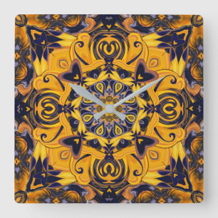 Bleu de coeurs de flamme et horloge murale d'or