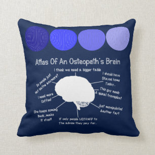 Bleu de coussin du cerveau de l'ostéopathe drôle