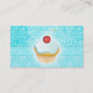 Bleu de damassé de petit gâteau de carte de visite