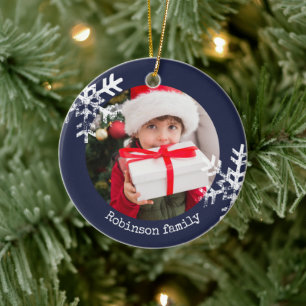 Bleu de la marine Circle Rustique Photo Ornement S