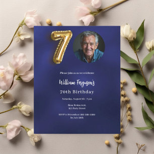 Bleu de la marine en or 70e anniversaire invitatio