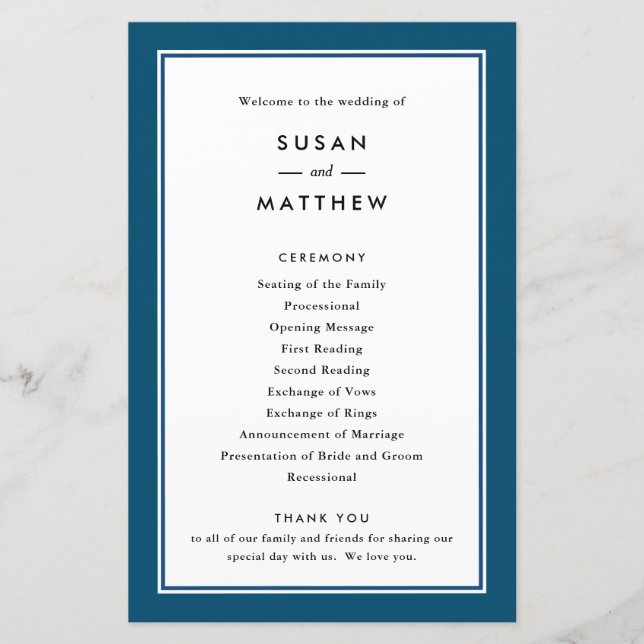 Bleu de la marine frontalière classique, Programme (Devant)