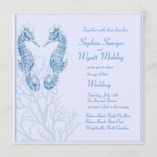 bleu de mariage de plage d'hippocampe - invitation