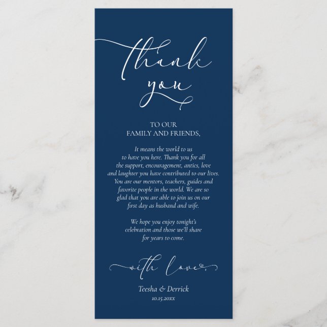 Bleu de marine romantique, Carte de remerciements  (Devant)