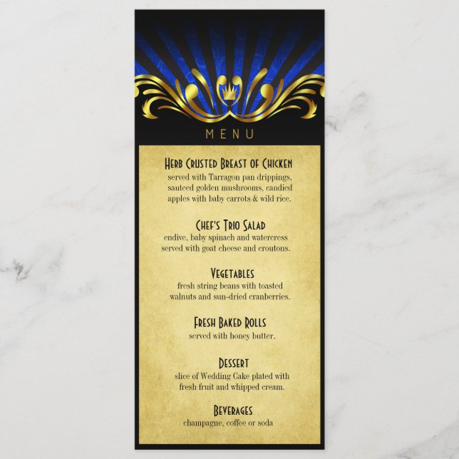 Bleu de menu de dîner de Nouveau Vegas d'art (Devant)