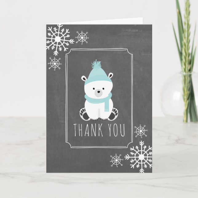 Bleu de Merci de baby shower d'hiver d'ours blanc (Devant)