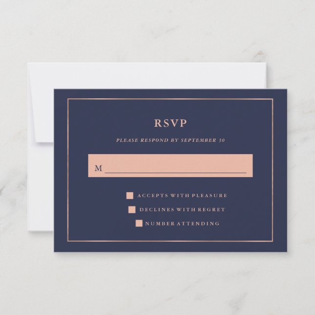 Bleu de minuit avec Faux Rose Bordure d'or RSVP (Devant)