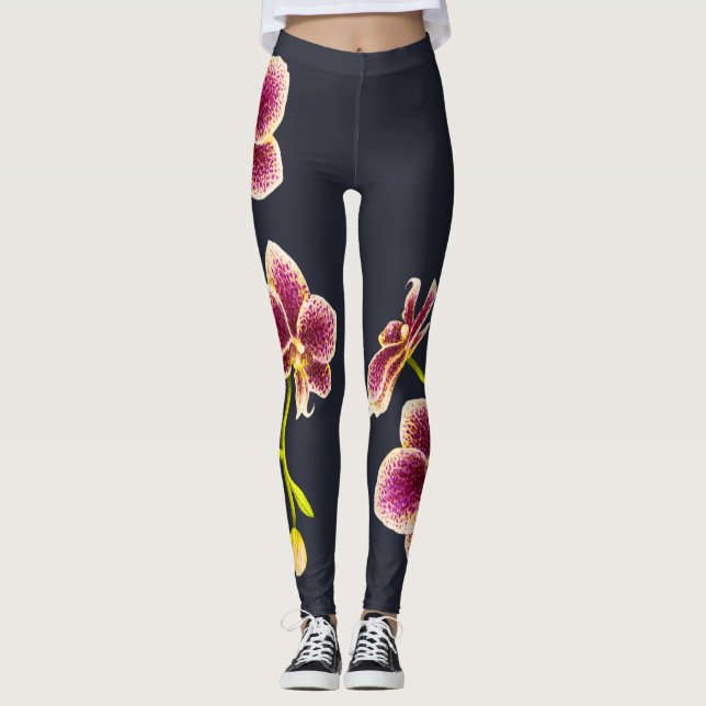 Bleu de minuit, Leggings d'orchidée tan (Devant)