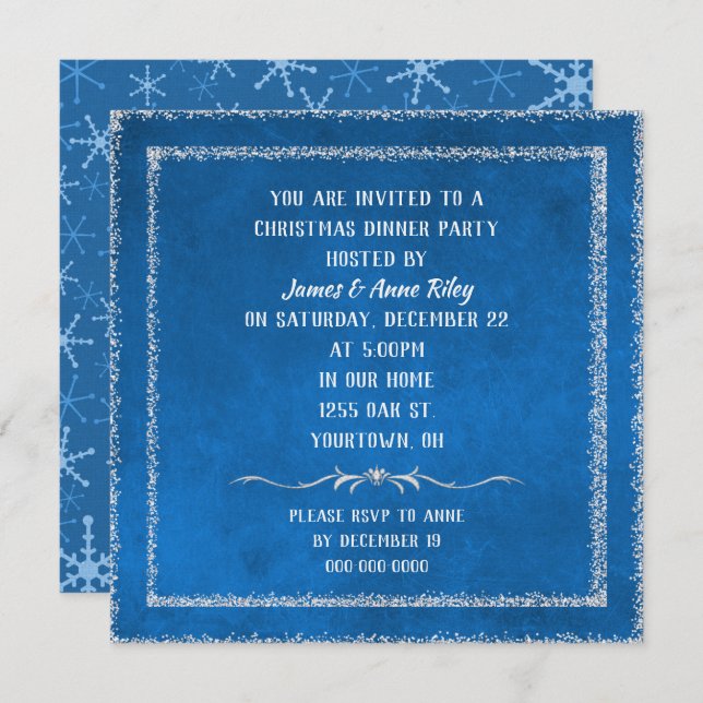 Bleu de Noël avec invitation frontalier parties sc (Devant / Derrière)