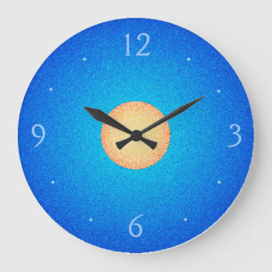 Bleu de plaine avec horloge jaune/orange de