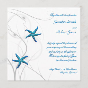 Bleu de poisson d'eau avec Faire-part de mariage d