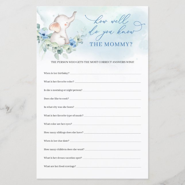 Bleu d'éléphant mignon Eh bien Connaissez-vous le  (Devant)