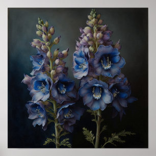 Bleu Delphinium Fleurs Art Imprimer Poster