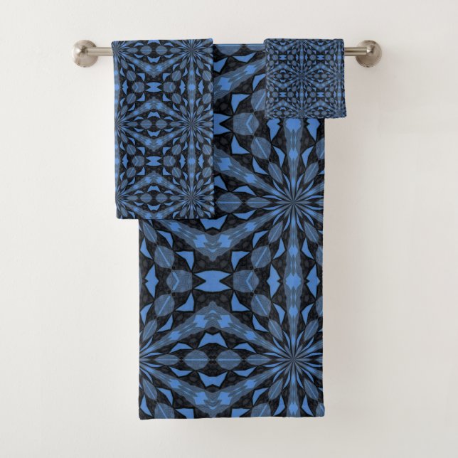 Bleu Denim Classique Bleu et Motif Géométrique en  (En situation)