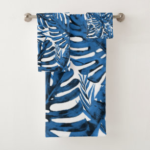 Bleu denim moyen feuilles de palmier tropicales ch
