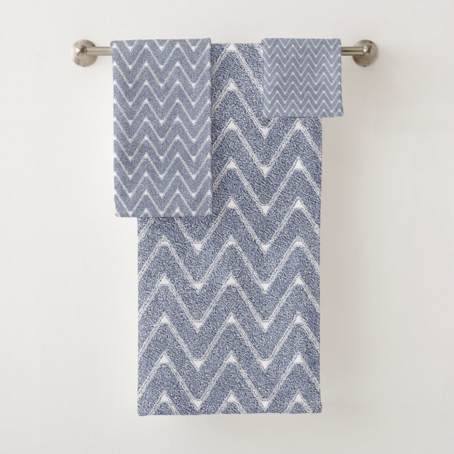 Bleu Denim Poussiéreux Petit Motif Chevron (En situation)