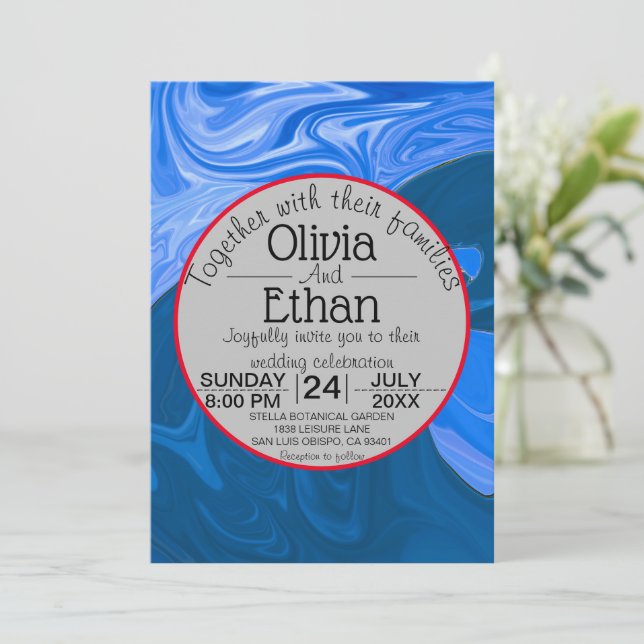 Bleu des vagues Faire-part de mariage d'art abstra (Debout devant)