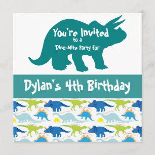 Bleu Dinosaure Tricératops Invitations d'anniversa