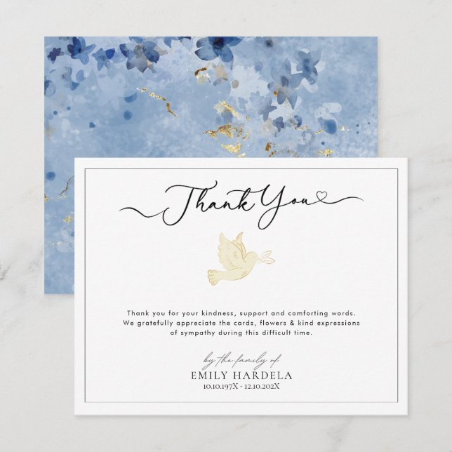 Bleu doré Carte de remerciements Floral pour Berea (Devant / Derrière)
