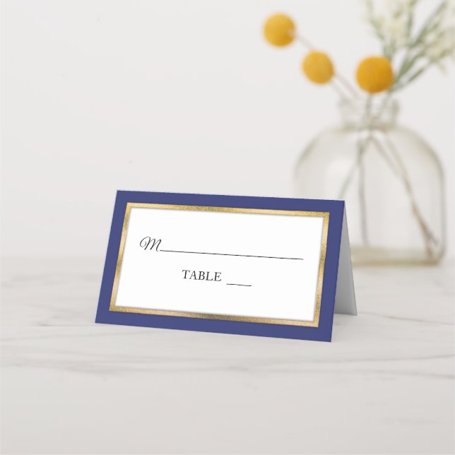 Bleu | Doré | Cartes De Place Blancs Simple Et Élé (Devant)