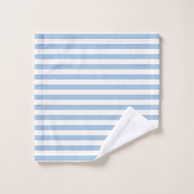 Bleu doux en bandes intemporelles (Gant de toilette)